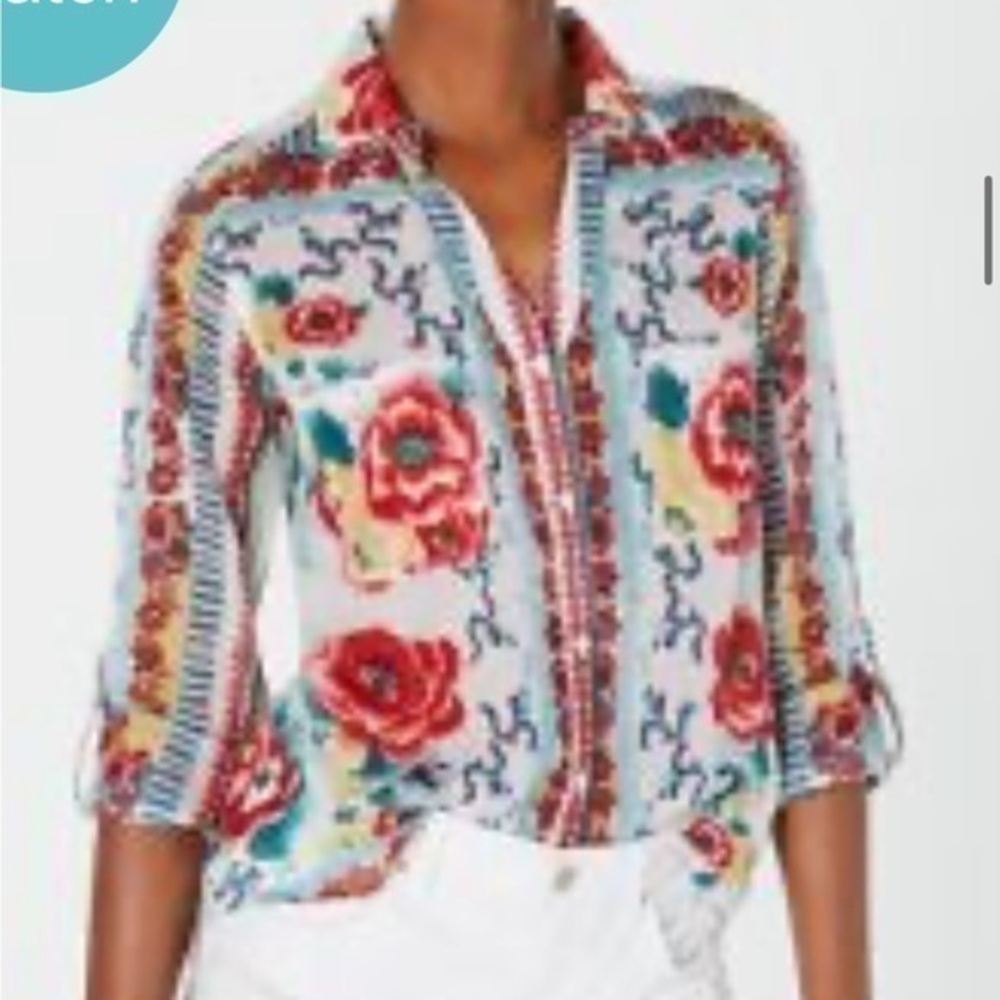 RAGA Bohemian Melissa Floral Print button down Shirt XS